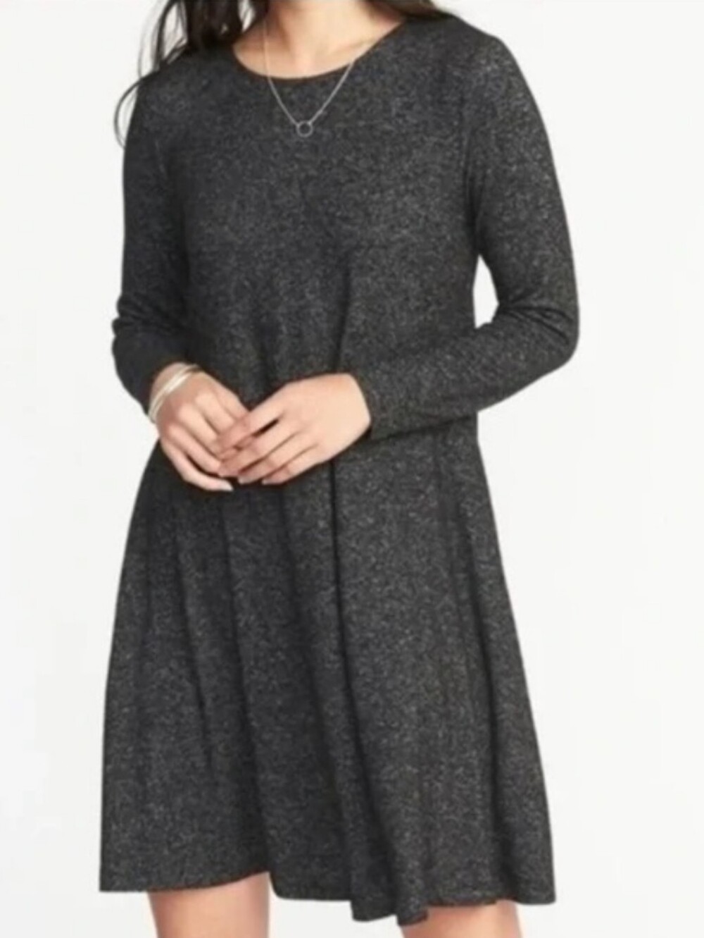 (Tall) Old Navy Heather Black Plush Knit Long Sleeve Swing Dress Sz ST
